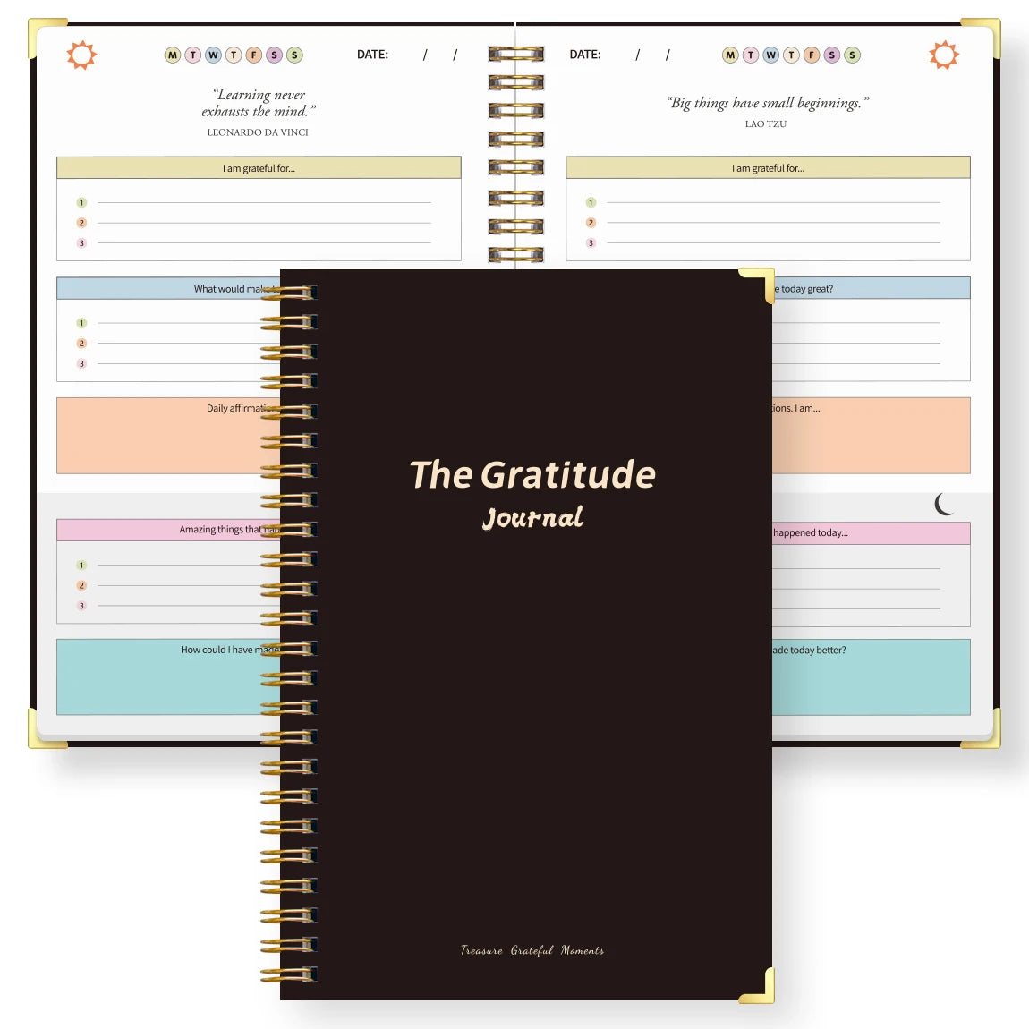 A5 Gratitude Journal Notebook, Mindfulness Journal with Prompts, Spiral Bound Notebook for Positive Thinking, Mood Tracker