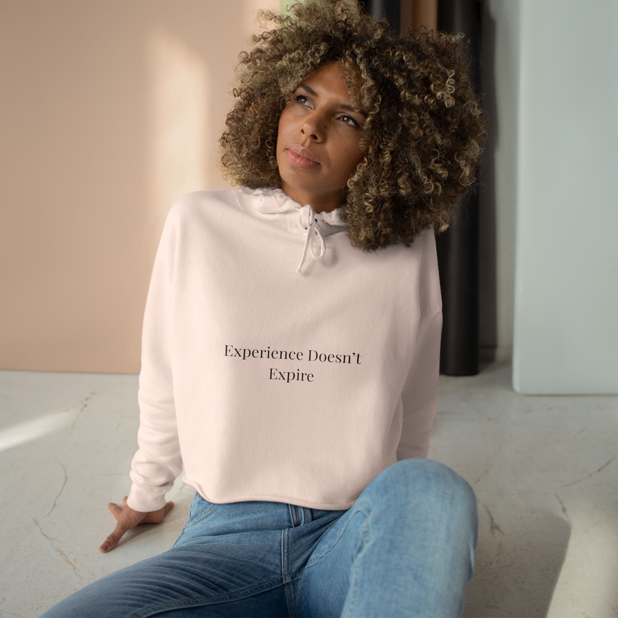 Experience Doesn’t Expire Cropped Hoodie – Minimalist Statement Hoodie for Confident Women