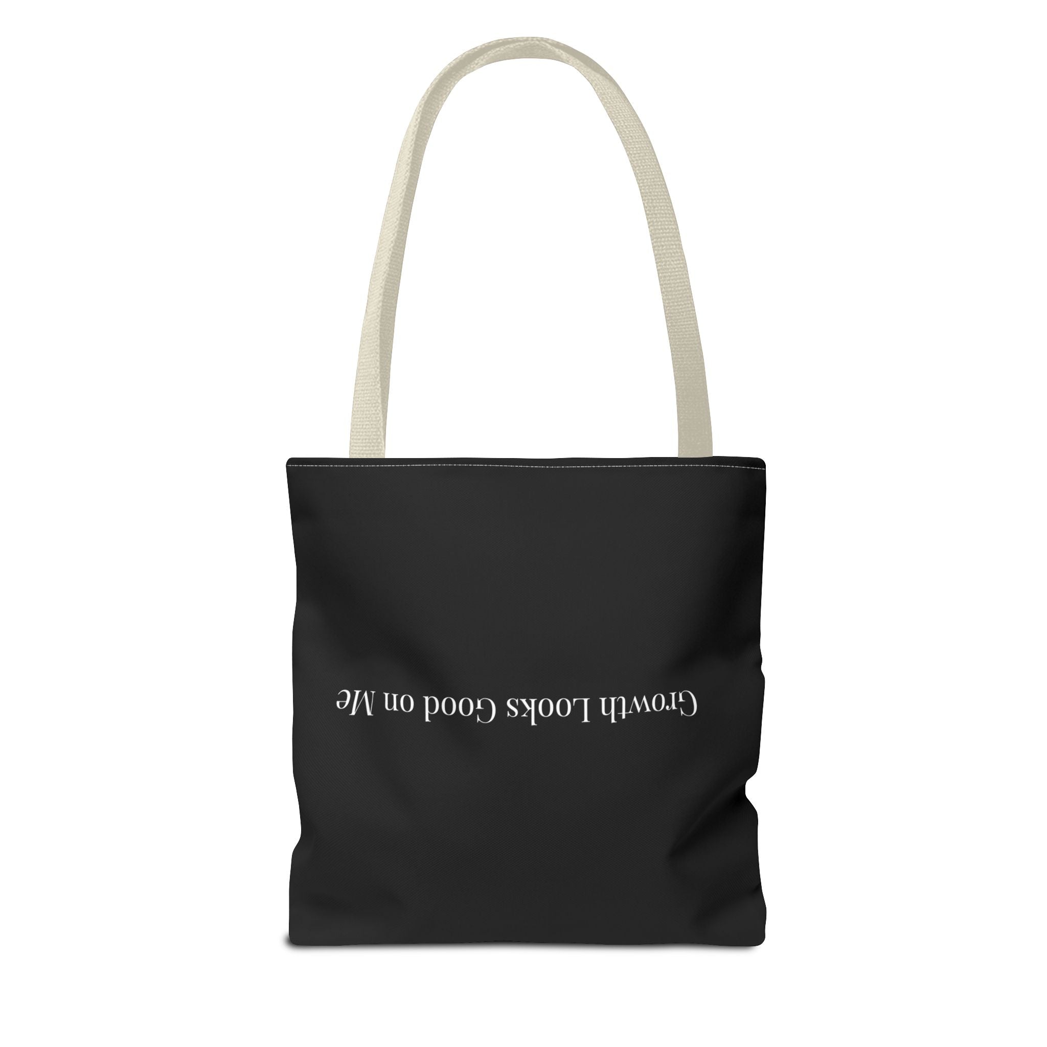 Growth Looks Good on Me Tote Bag – Inspirational Black Canvas Tote for Everyday Use