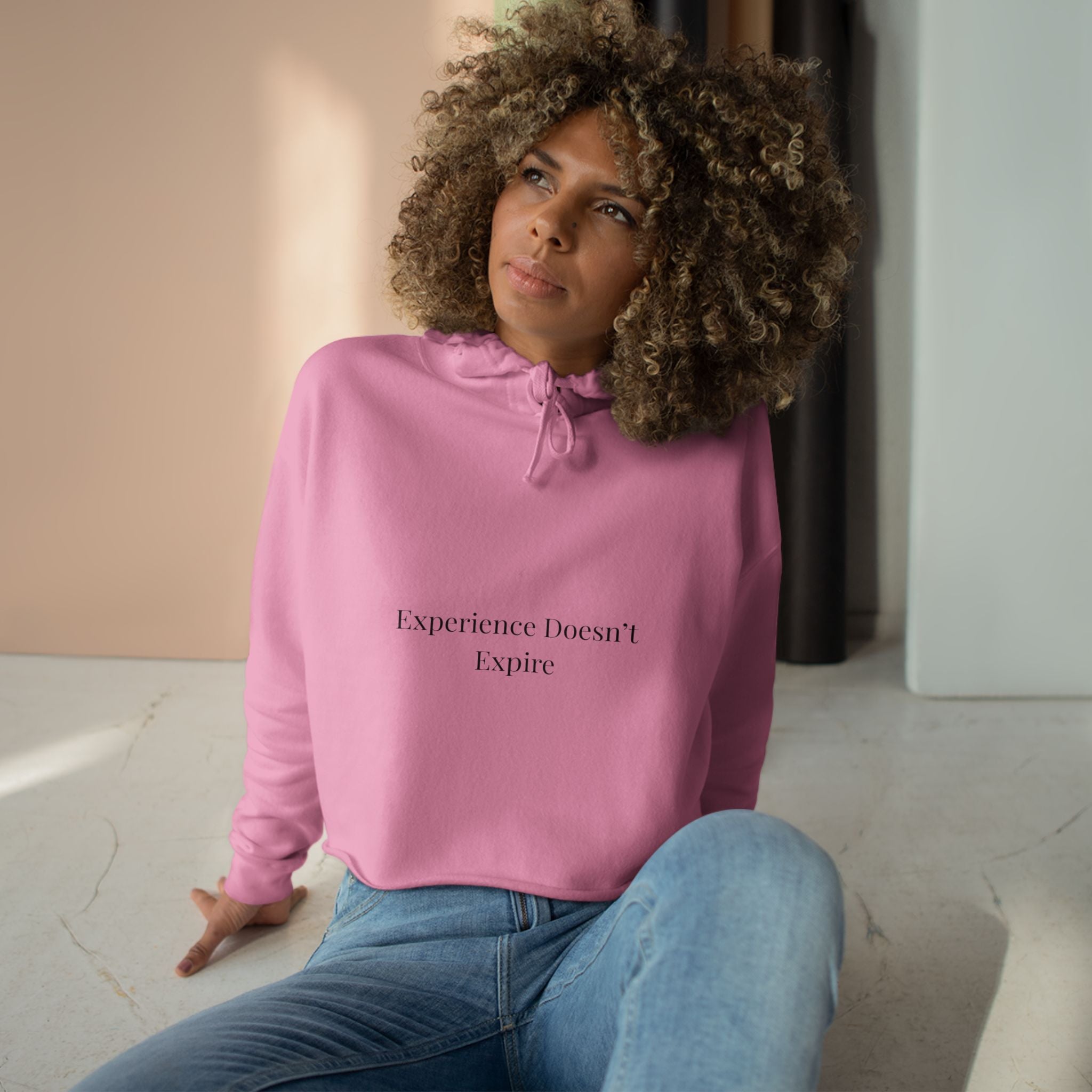 Experience Doesn’t Expire Cropped Hoodie – Minimalist Statement Hoodie for Confident Women
