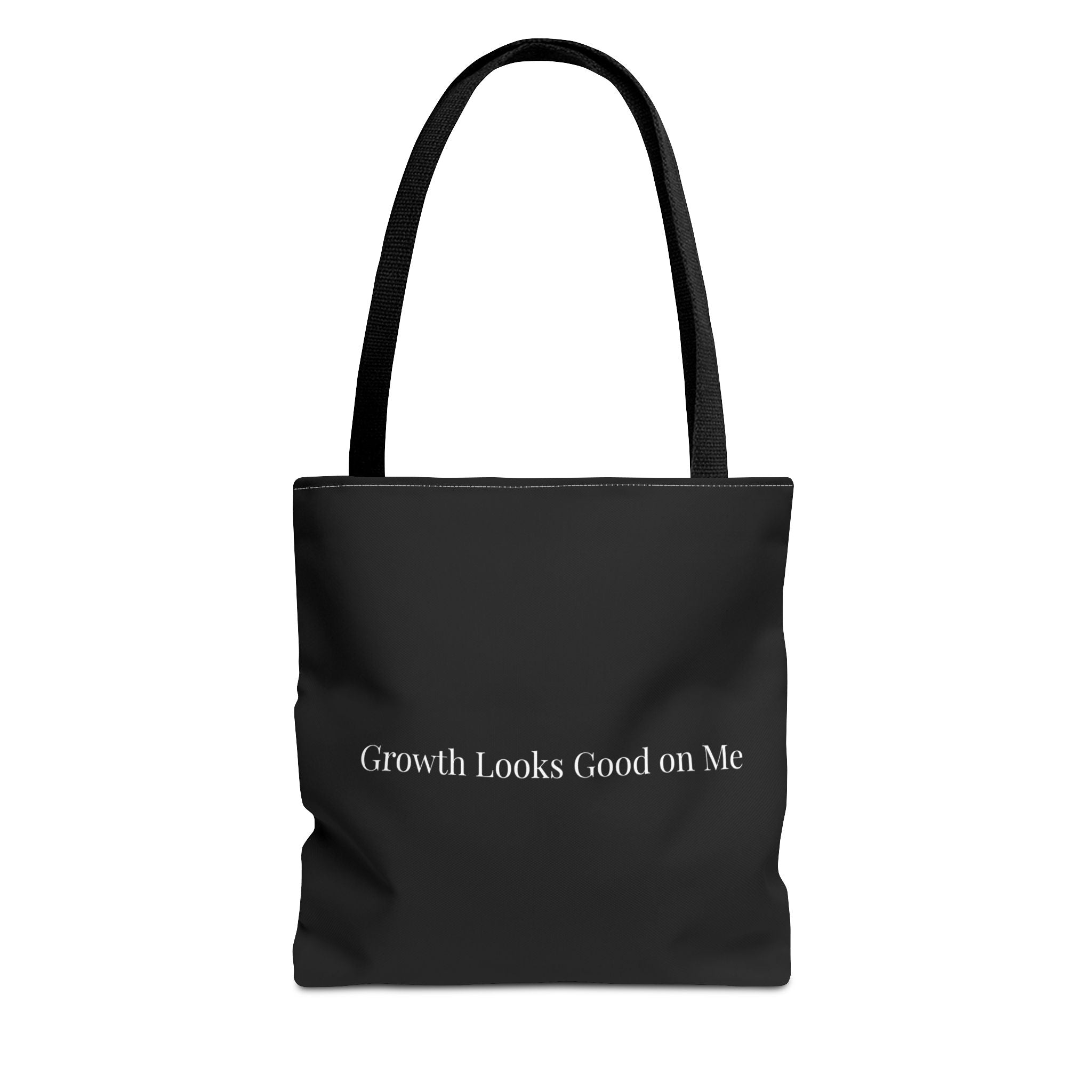 Growth Looks Good on Me Tote Bag – Inspirational Black Canvas Tote for Everyday Use