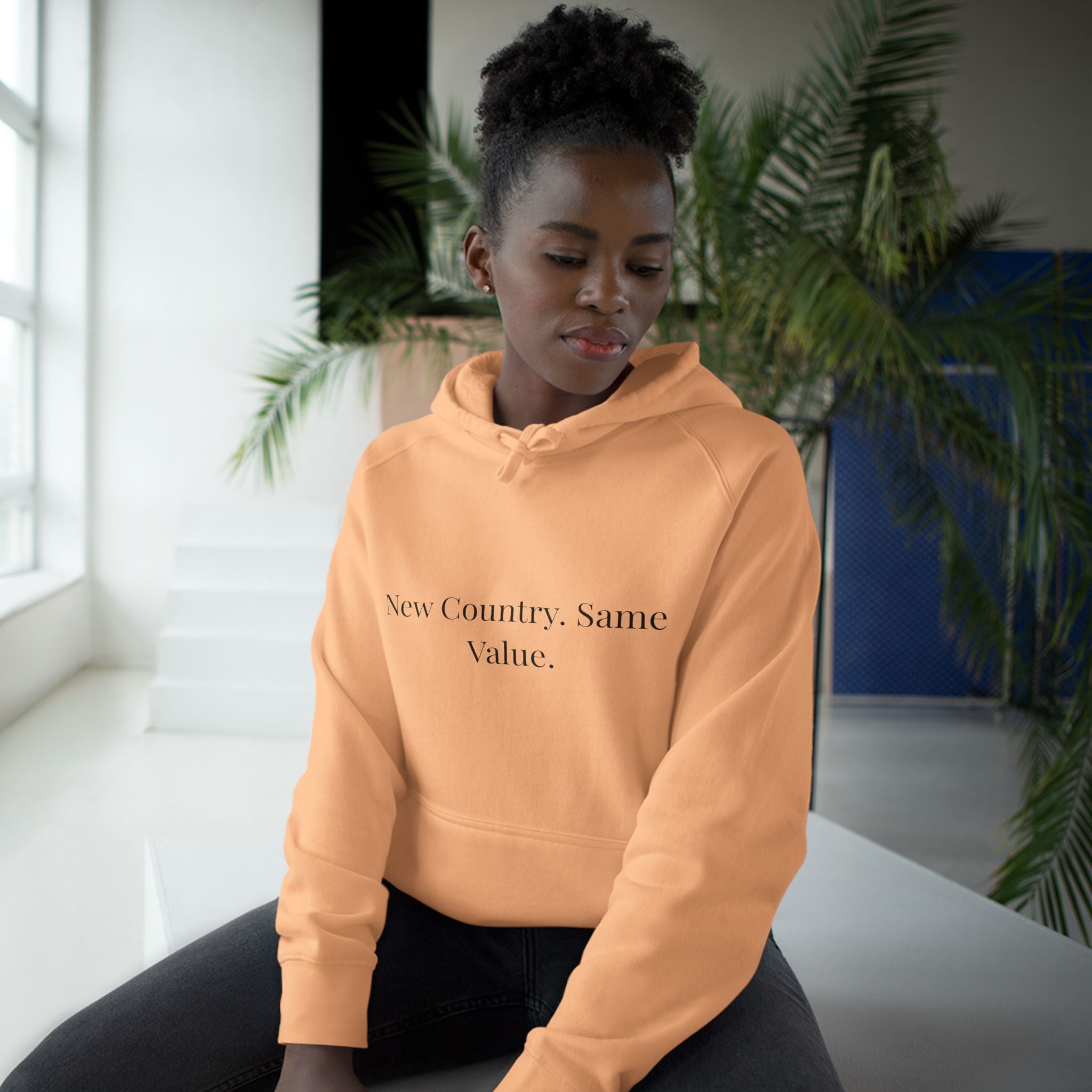 New Country, Same Values Minimalist Pullover Hoodie – Inspirational Statement Hoodie for Women