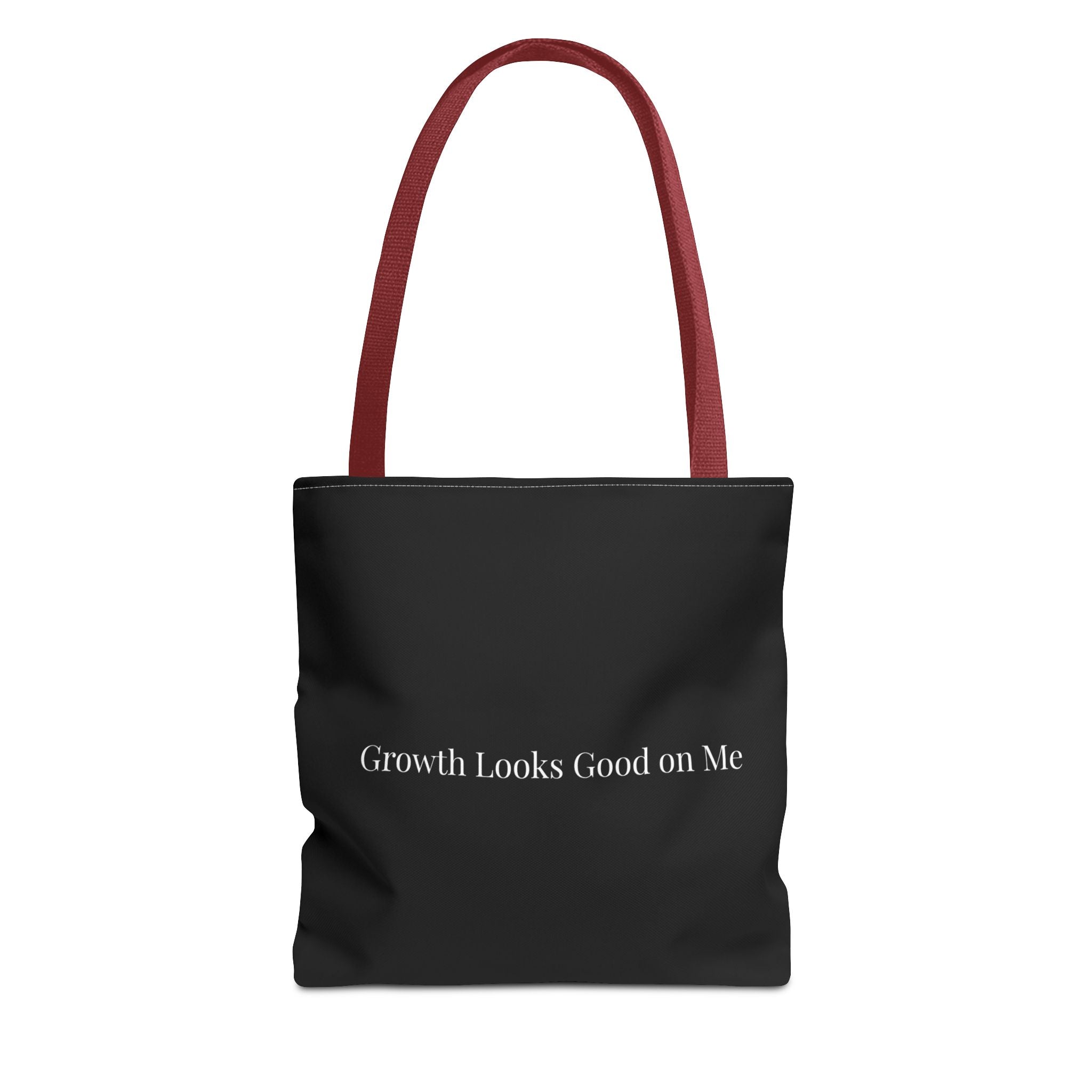 Growth Looks Good on Me Tote Bag – Inspirational Black Canvas Tote for Everyday Use