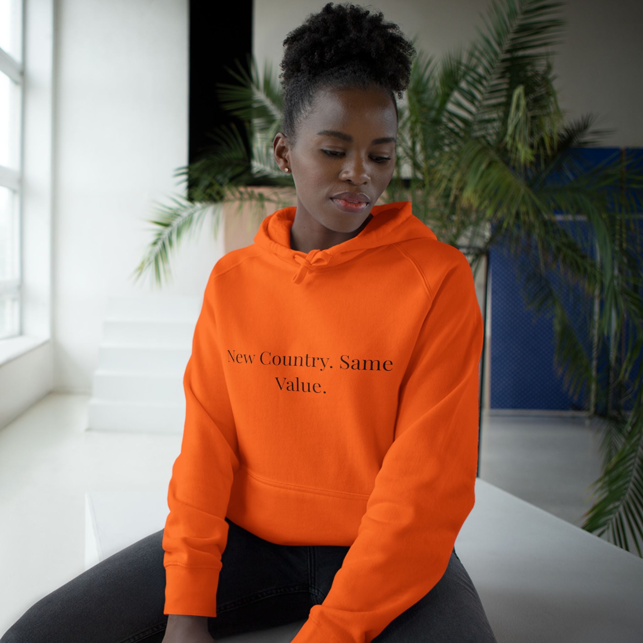 New Country, Same Values Minimalist Pullover Hoodie – Inspirational Statement Hoodie for Women