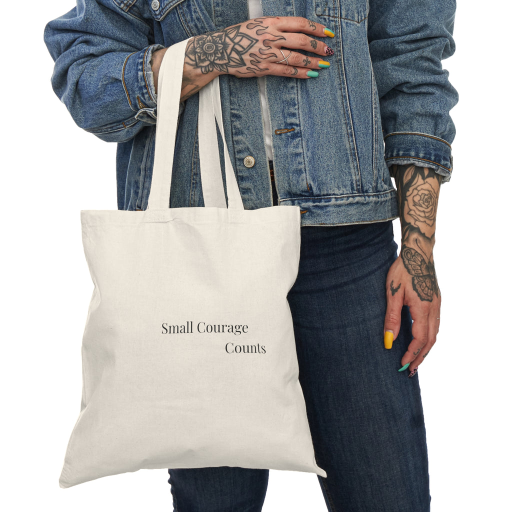 Small Courage Counts Tote Bag – Minimalist Natural Canvas Tote for Everyday Use