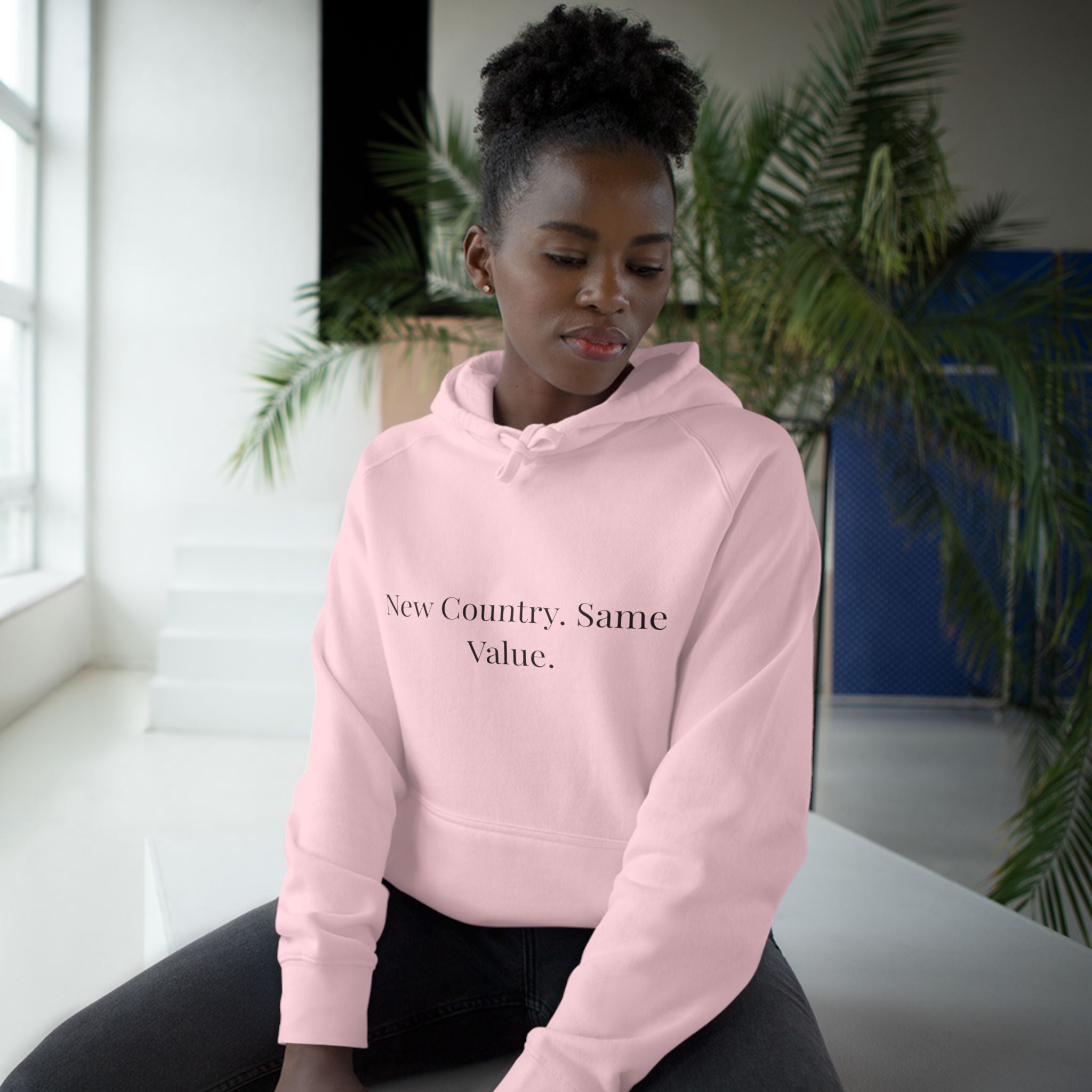 New Country, Same Values Minimalist Pullover Hoodie – Inspirational Statement Hoodie for Women