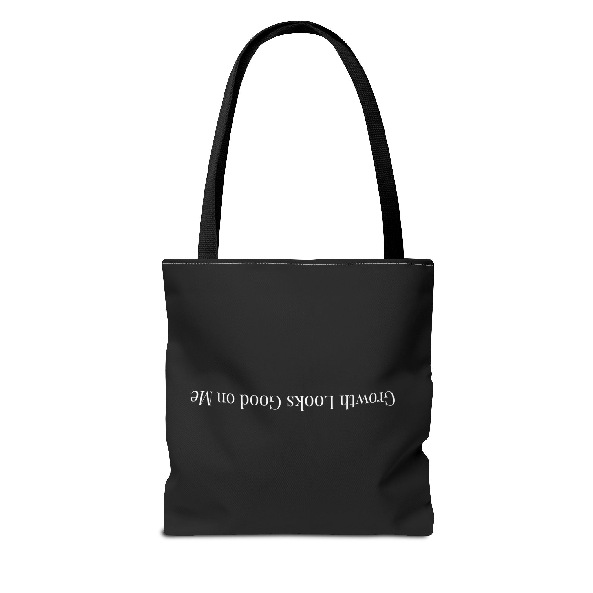 Growth Looks Good on Me Tote Bag – Inspirational Black Canvas Tote for Everyday Use