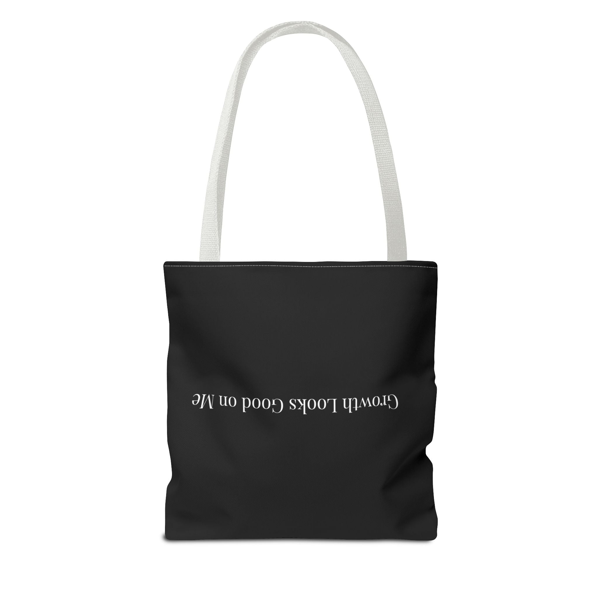 Growth Looks Good on Me Tote Bag – Inspirational Black Canvas Tote for Everyday Use