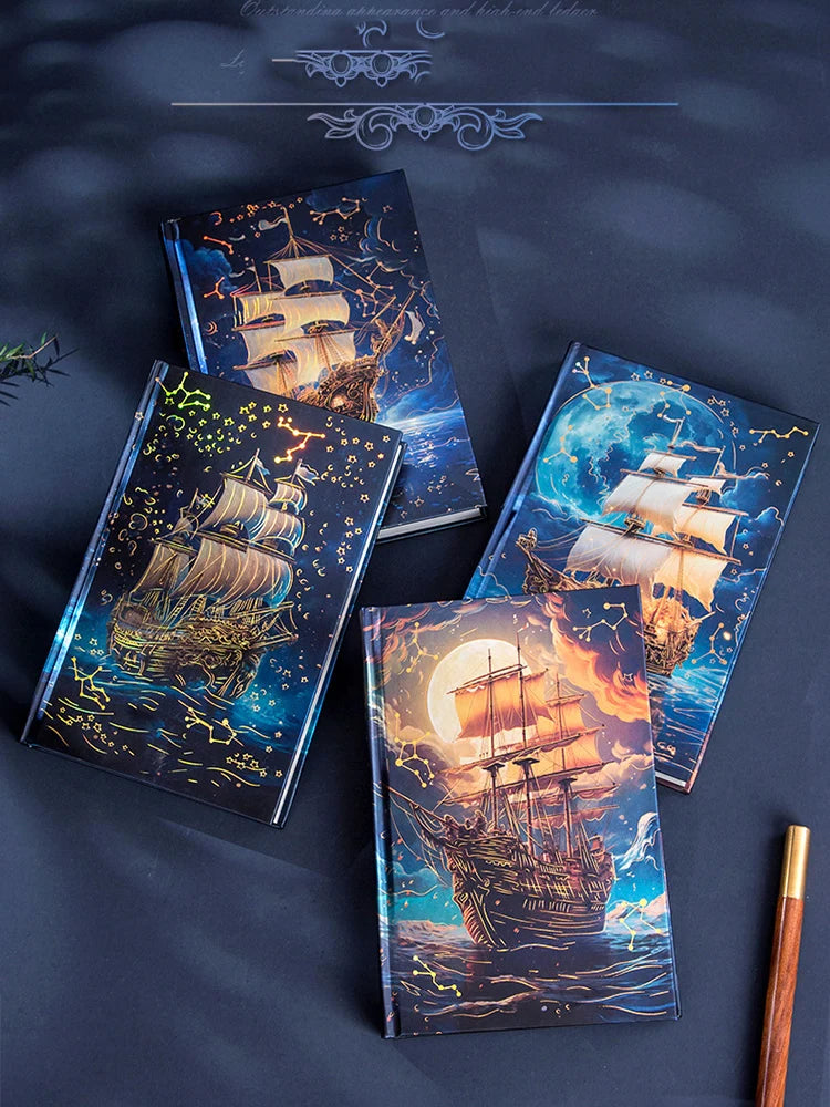 Sail of Dreams, hardcover notebook full-color illustrations inner pages ,  bronzing craft cover，Literary Diary