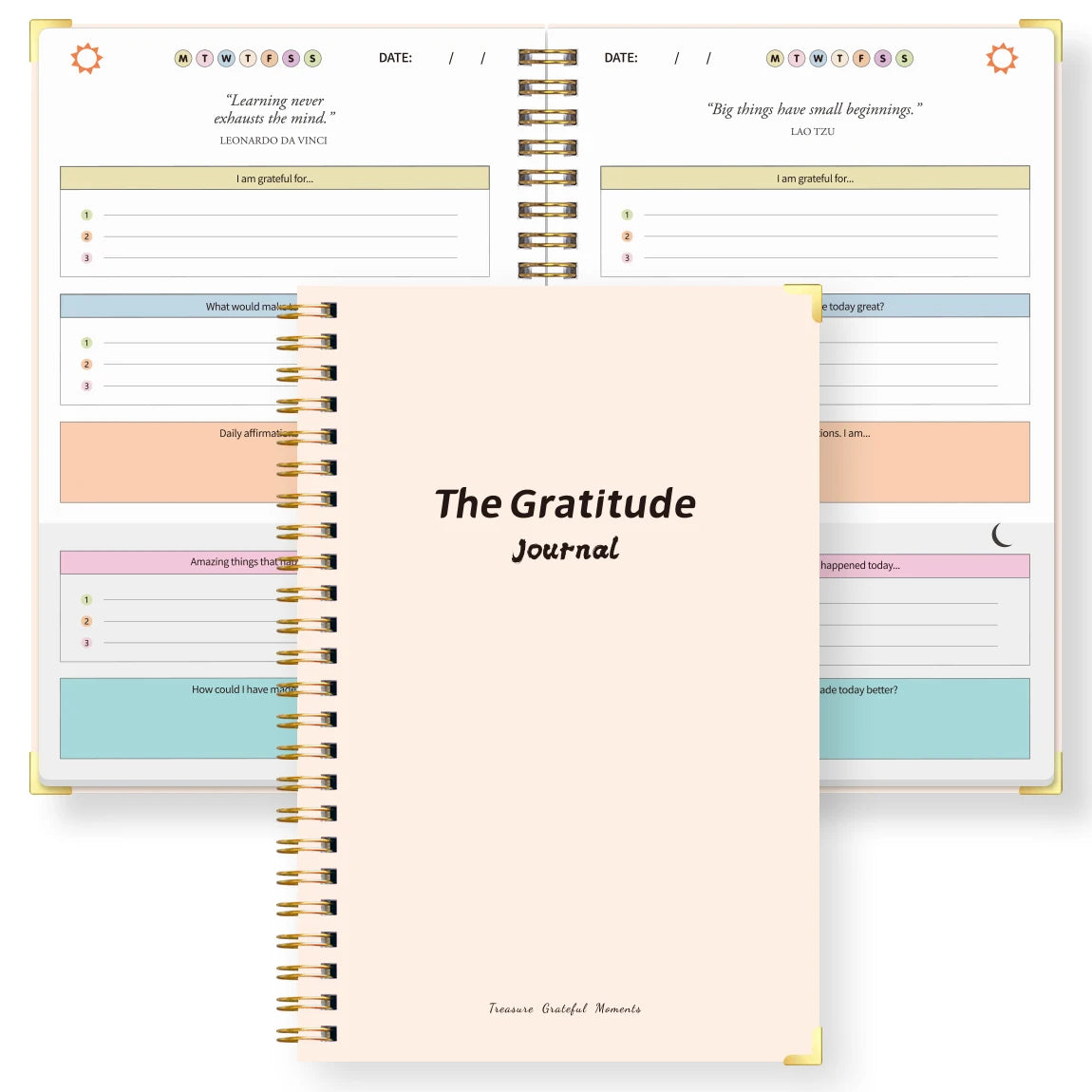 A5 Gratitude Journal Notebook, Mindfulness Journal with Prompts, Spiral Bound Notebook for Positive Thinking, Mood Tracker
