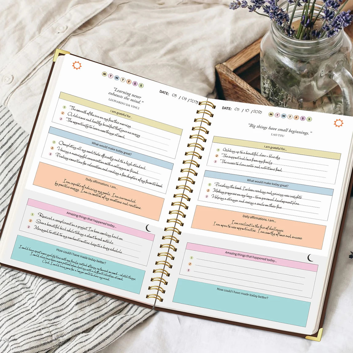 A5 Gratitude Journal Notebook, Mindfulness Journal with Prompts, Spiral Bound Notebook for Positive Thinking, Mood Tracker