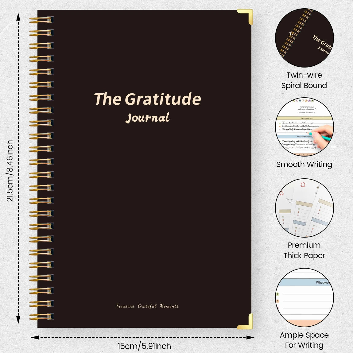 A5 Gratitude Journal Notebook, Mindfulness Journal with Prompts, Spiral Bound Notebook for Positive Thinking, Mood Tracker