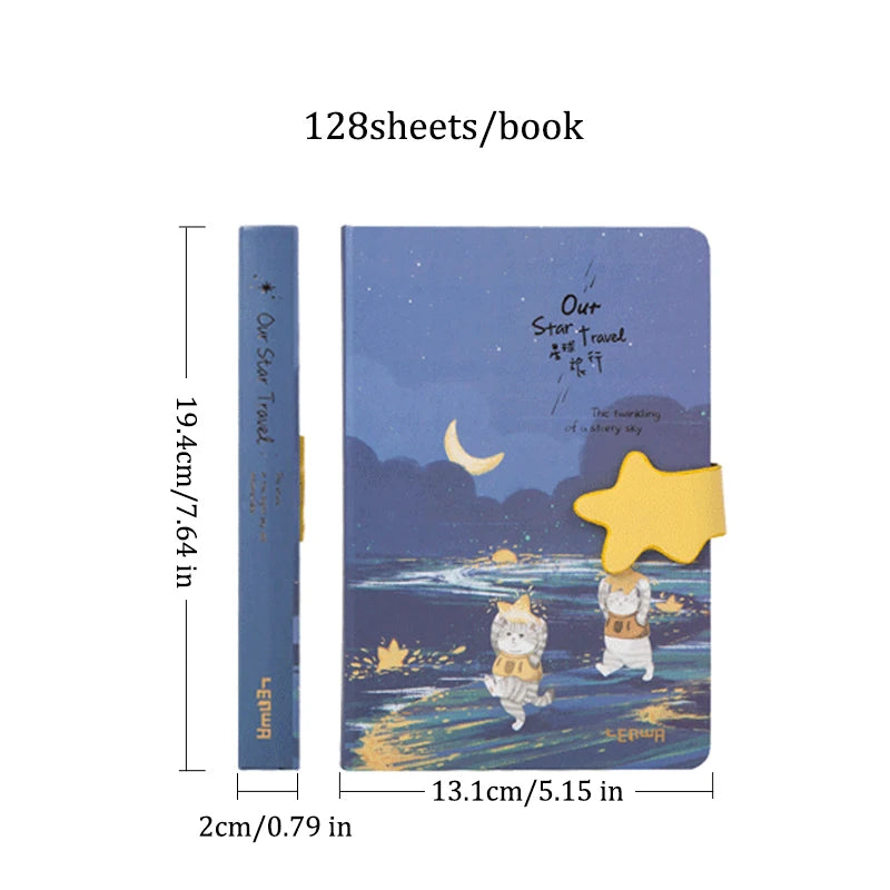 A5 Magnetic Buckle Notebook,128sheets/Book Hardcover Full Colour Inside Pages,Writing Diary Office Study Note Supplies CS-055