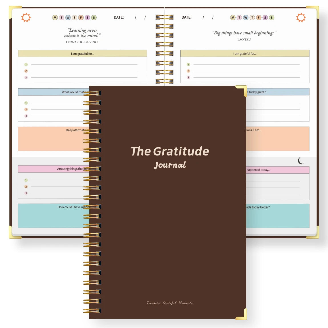 A5 Gratitude Journal Notebook, Mindfulness Journal with Prompts, Spiral Bound Notebook for Positive Thinking, Mood Tracker
